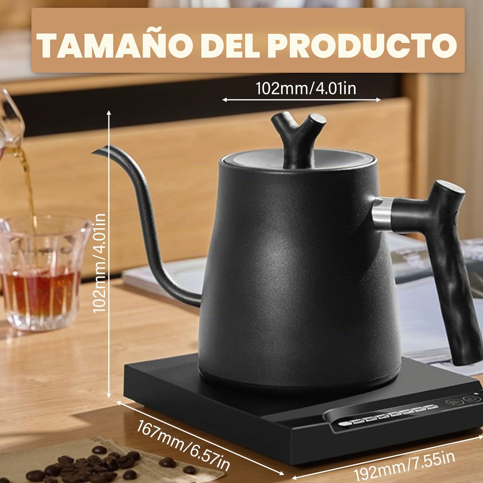 1L Hervidor de agua de acero inoxidable: Hervidor de agua de cuello de cisne, 45-100°C Regulación inteligente de temperatura, 1000W Hervidor eléctrico para el hogar y preparación de café, negro