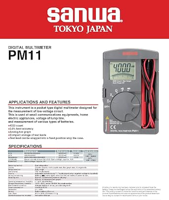 Japan Sanwa PM11 Digital Multimeters Pocket Type,Tough but Compact DMM 4000 Count(PM11)