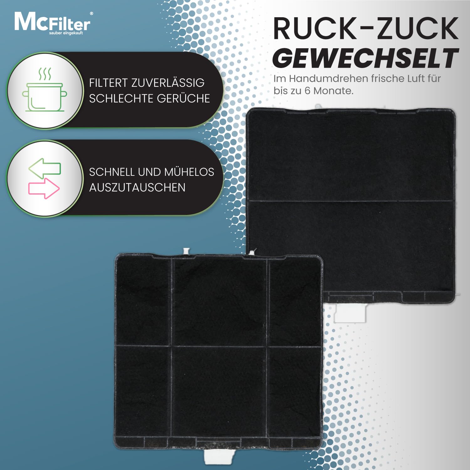 McFilter I 2x Aktivkohlefilter für Dunstabzugshaube geeignet für Kohlefilter Bosch 00705431, 11026769, DHZ5326, Siemens LZ53250, LZ53251, LZ53650, Neff Z5101X1, Z5101X5, Z5105X5 Filter für Abzugshaube