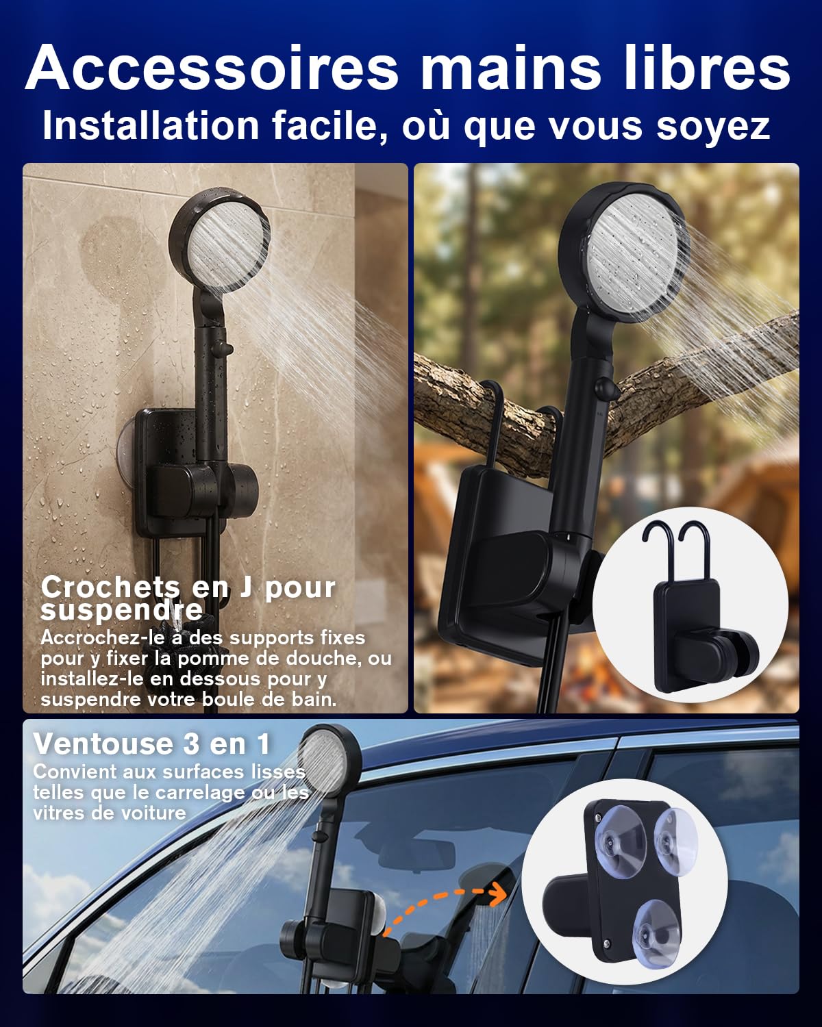 Douche de Camping,[13000mAh & IPX8]Spopal Douche Portable Camping,Écran LED,Longue Durée,5 Réglages de Vitesse,Type-C,pour Animaux,Camping,Voyages,Gift