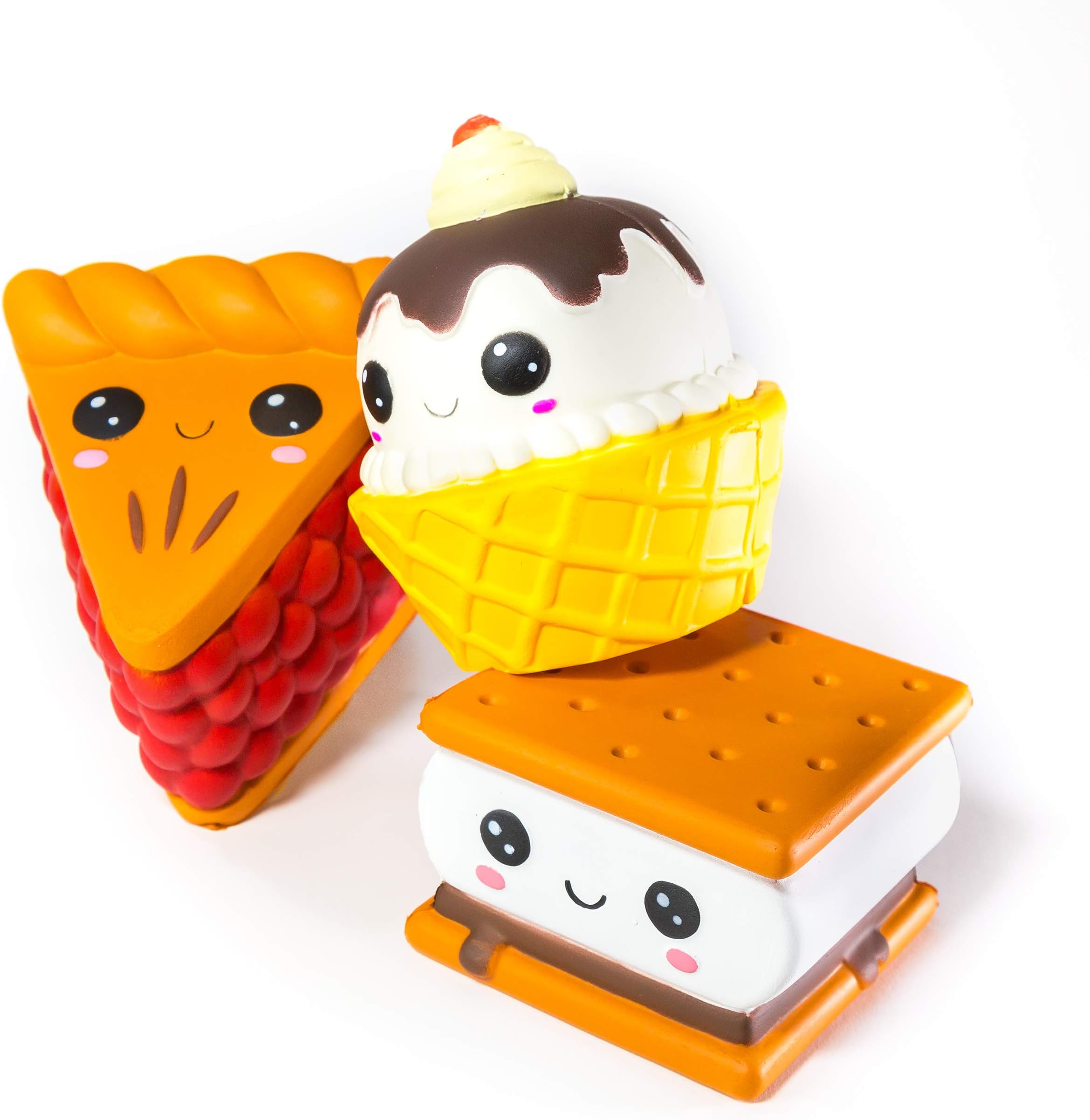 TropicBox 3 Pack Dessert Themed Slow Rising Jumbo Kawaii Squishies S'Mores Squishy, Pie Squishy, & Ice Cream Squishy All Very Slow Rising for Stress Relief and for Soft Kids Toy