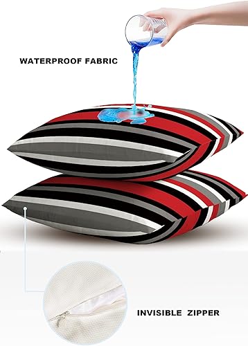 Miniatura 4 de Fundas de almohada impermeables para exteriores, paquete de 2 fundas de almohada modernas a rayas cuadradas para sofá, fundas de cojín simples de