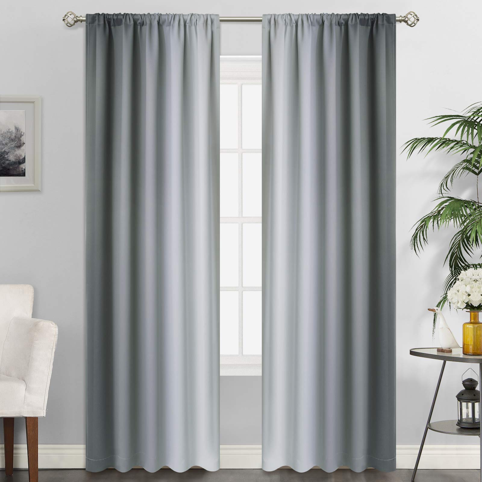 Photo 1 of **USED** SimpleHome Ombre Room Darkening Curtains for Living Room, Rod Pocket Light Blocking Gradient Grey to Greyish White Thermal Insulated Window Curtains/Drapes for Bedroom, 2 Panels, 52x84 inches Length 52W x 84L / 2 Panels Grey