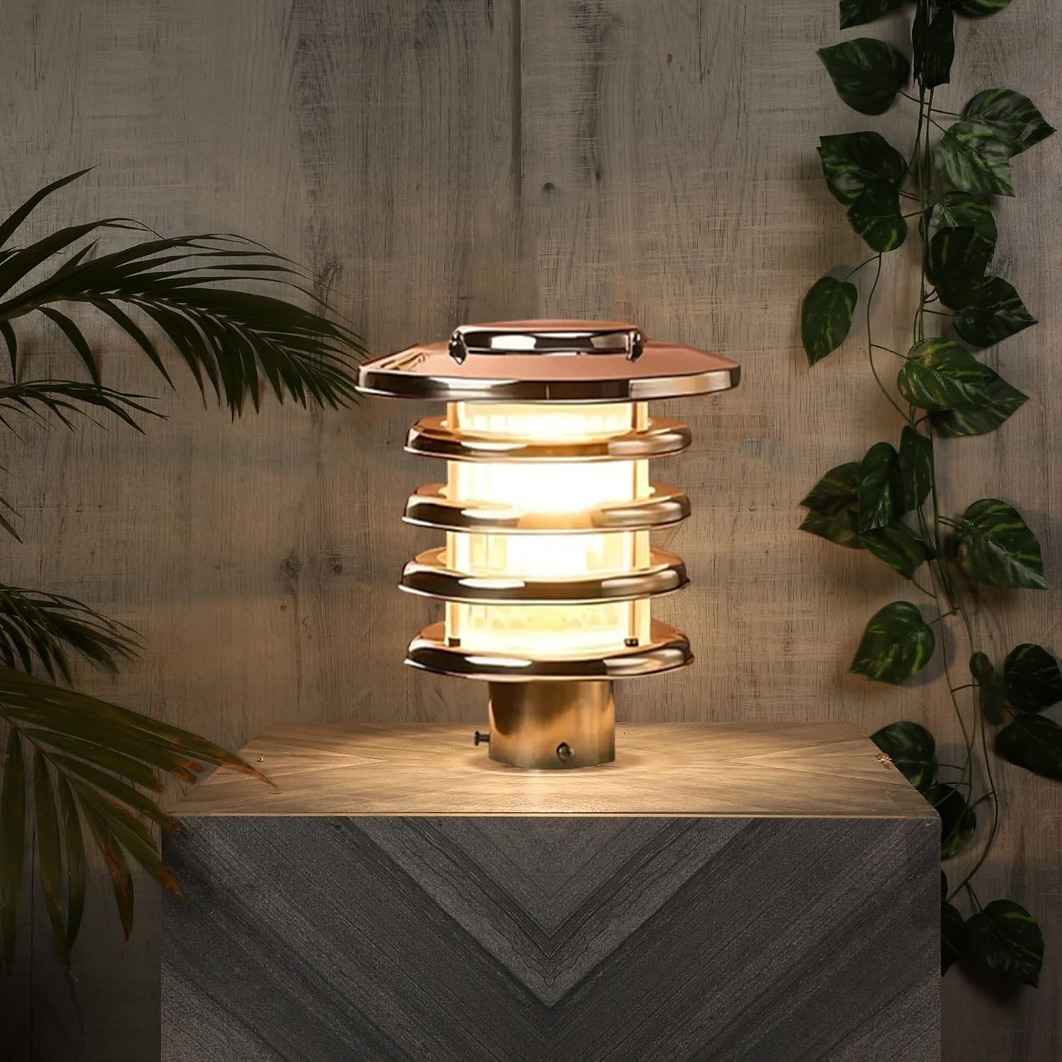 kinis Modern Shape Pole Lamp/Gate Light/Outdoor Lamp/Outdoor Light/Pillar Light for Outdoor Home, Cutting Design, Silver and Clear, Pack of 1-image-24