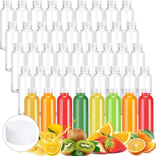 200 botellas de jugo para jugo, botellas de plástico para jugo con tapas, botellas transparentes a granel con tapas, botellas de PET vacías
