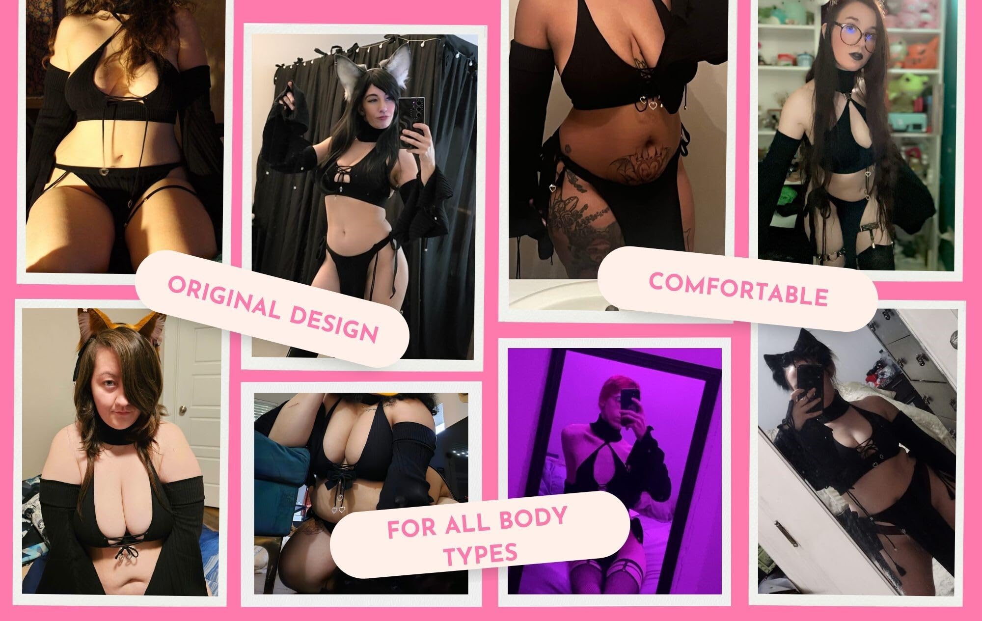 MOEFLAVOR Winter Fox Cosplay Lingerie Set - Cosplay Costumes for Women - Kawaii-Anime Outfits - Reg and Plus: Small-Medium Black