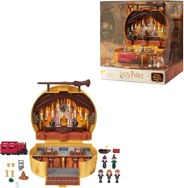 Polly Pocket - Cofanetto Harry Potter, playset da collezione con 5 bambole dei personaggi della serie, 11 accessori e 4 iconiche location inclusi, giocattolo per bambini, 4+ anni, HRD56 - 1