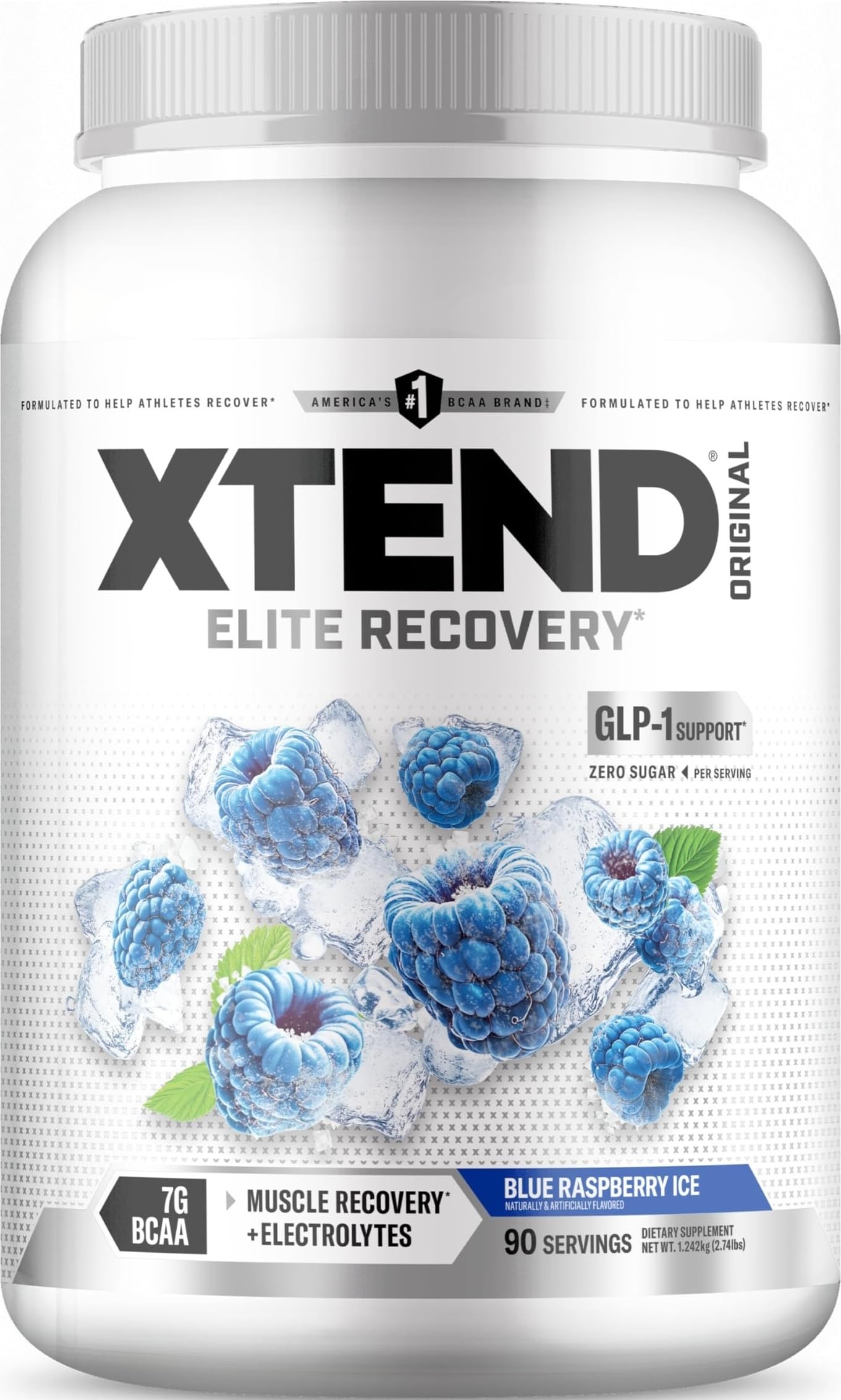 Xtend Original BCAA Powder with Zero Sugar, Blue Raspberry Ice, 90 Serv | Blue raspberry ice flavor with Zero sugar and 7g BCAAs for muscle recovery, hydration and performance.