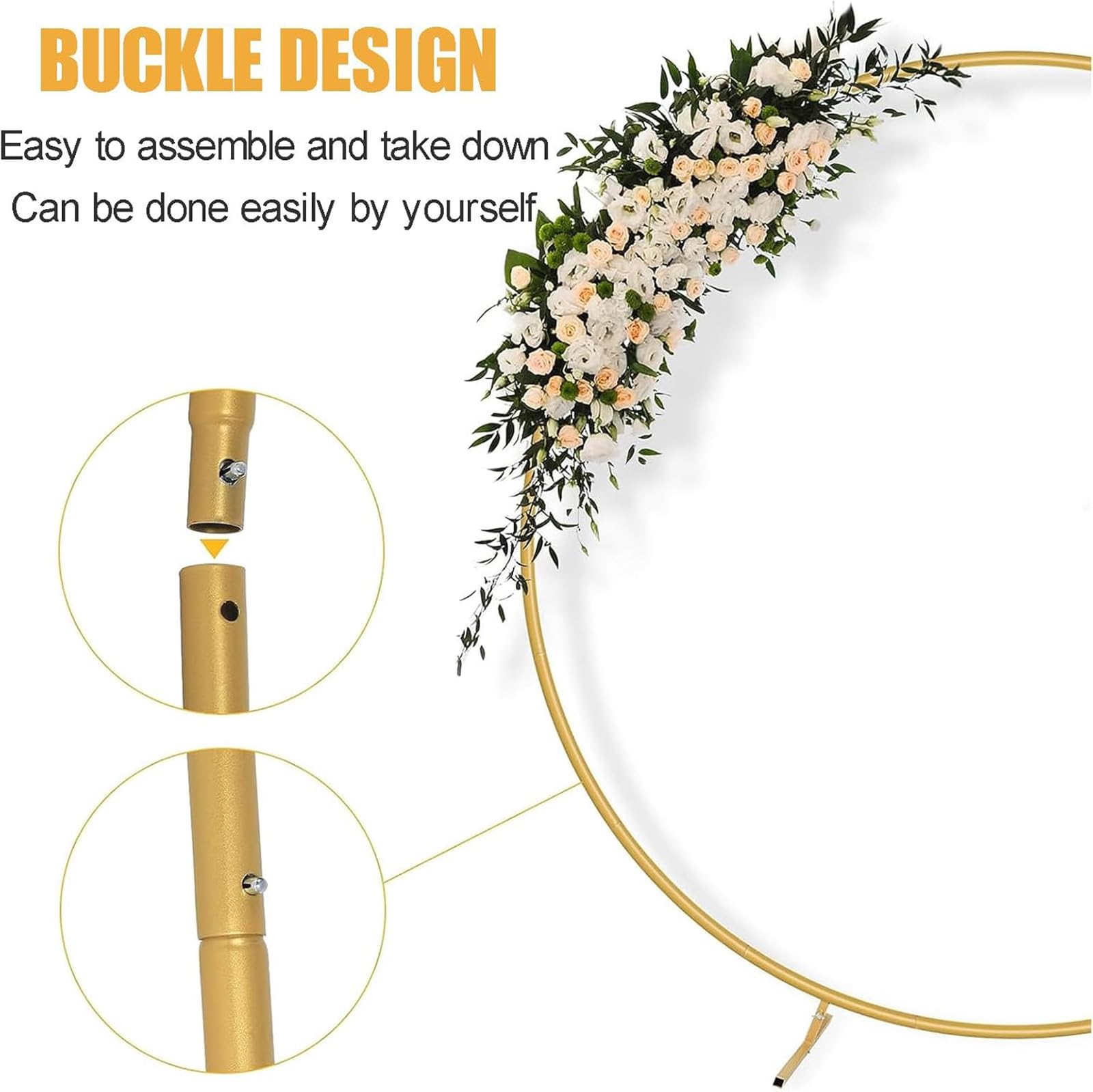 Arco rotondo per matrimonio, supporto circolare in metallo, 2,2 m, cornice dorata per matrimoni, compleanni e decorazioni per doccia, elegante pergolato da giardino per eventi speciali.