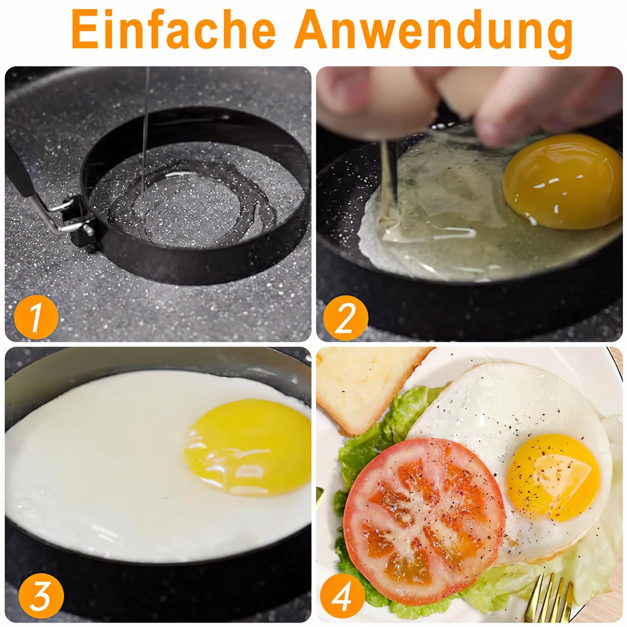 8 Stück Spiegeleiform Edelstahl Ei Ring, 4 x 9cm & 4 x 15cm Pancake Ringe Antihaft, Eierringe mit Griff, Egg Ring Molds für Spiegeleier, Sandwiches, Pfannkuchen, Hackbraten