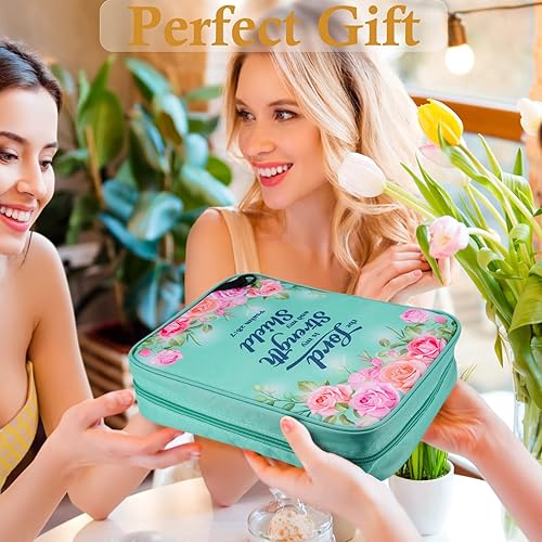 Miniatura 5 de Funda verde extragrande para la Biblia con múltiples bolsillos y correa para el hombro, funda de la Biblia para mujer, regalo cristiano perfecto