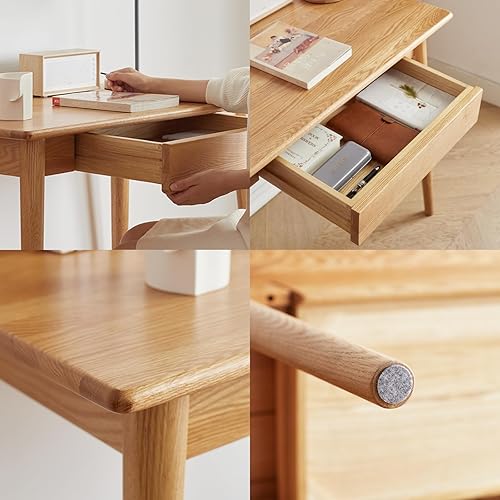 Miniatura 6 de Hymus Escritorio 100% de madera de roble macizo, pequeño escritorio con cajón, escritorio moderno de mediados de siglo para oficina en casa, sala de