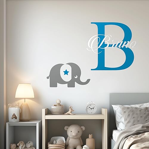 Miniatura 2 de Calcomanía de pared personalizada con nombre de elefante e inicial, niña, para habitación del bebé, para el hogar, dormitorio, niños (MM30) (ancho