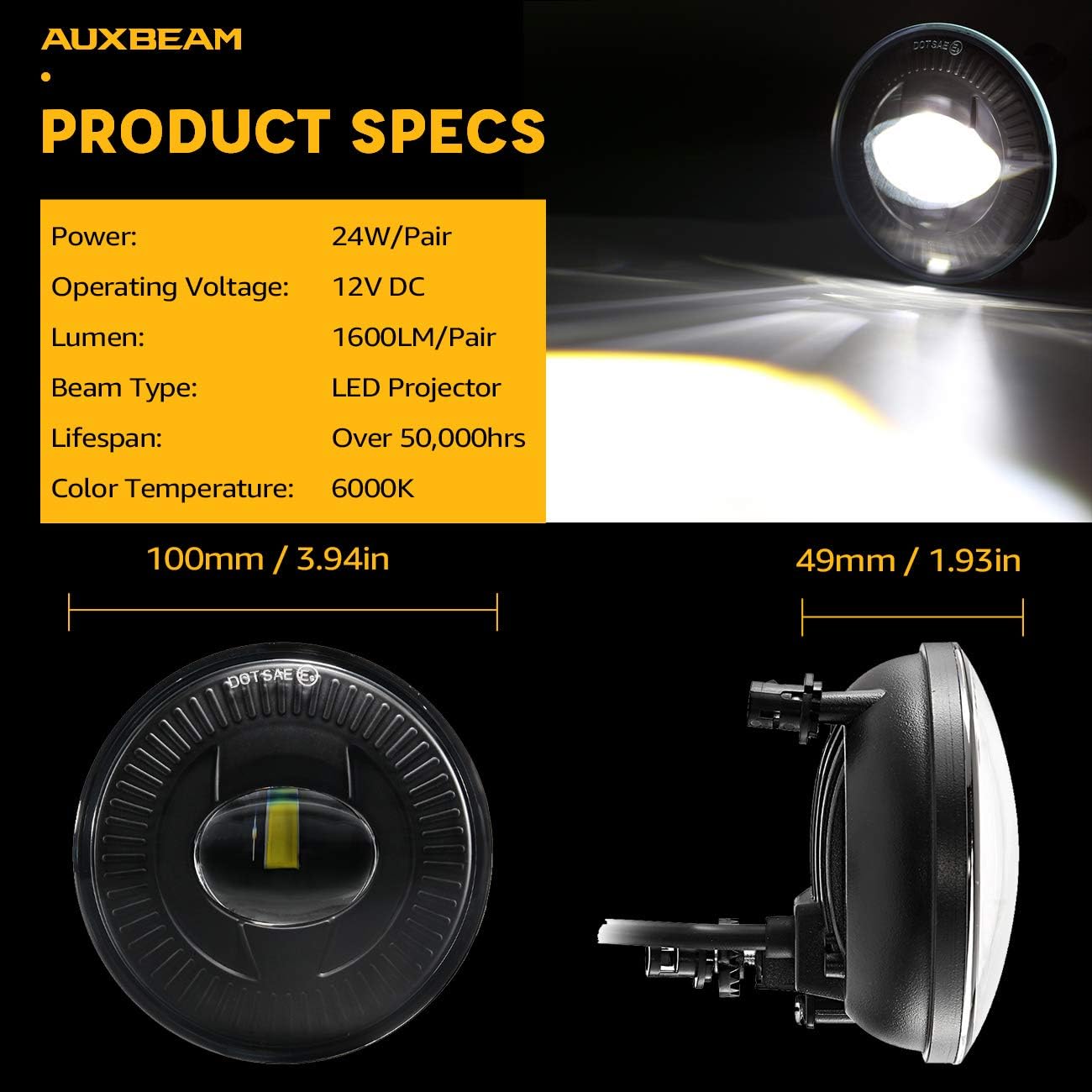 Auxbeam LED Fog Lights DOT Approved Compatible with Chevrolet Avalanche Suburban 2500, Suburban 1500 Tahoe, Camaro, Silverado, GMC Acadia, Yukon, Yukon XL, Sierra 2500 3500 Canyon, Pontiac G8 08-09