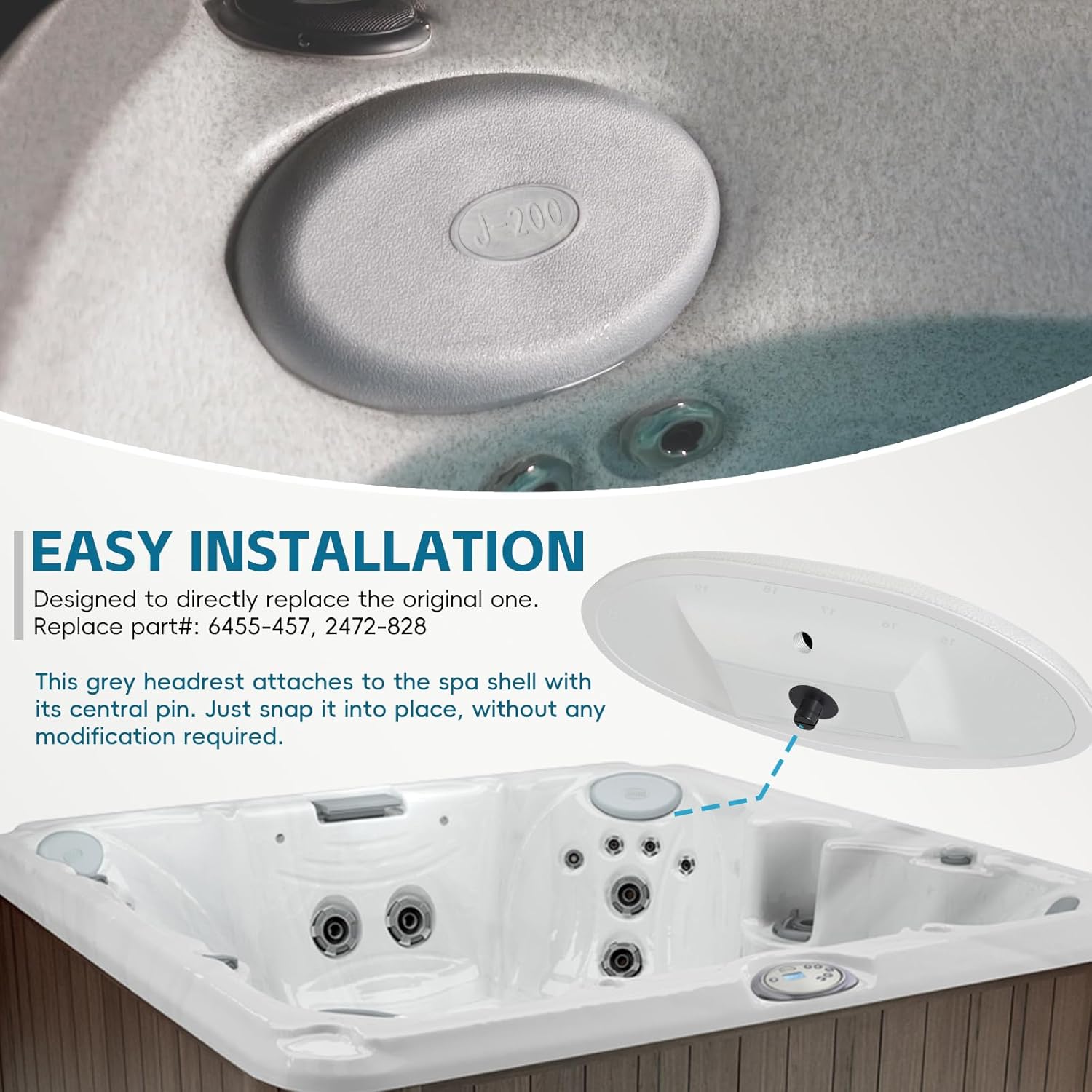 Sunluway 4 Pack 2472-828 Headrest Spa Pillow Replacement for All Jacuzzi J-200 Series Spa Models J-230 J-235 J-245 J-270 J-275 J-280 Oval Spa Pillow, Hot Tub Head Rest Pillow, Snap-in