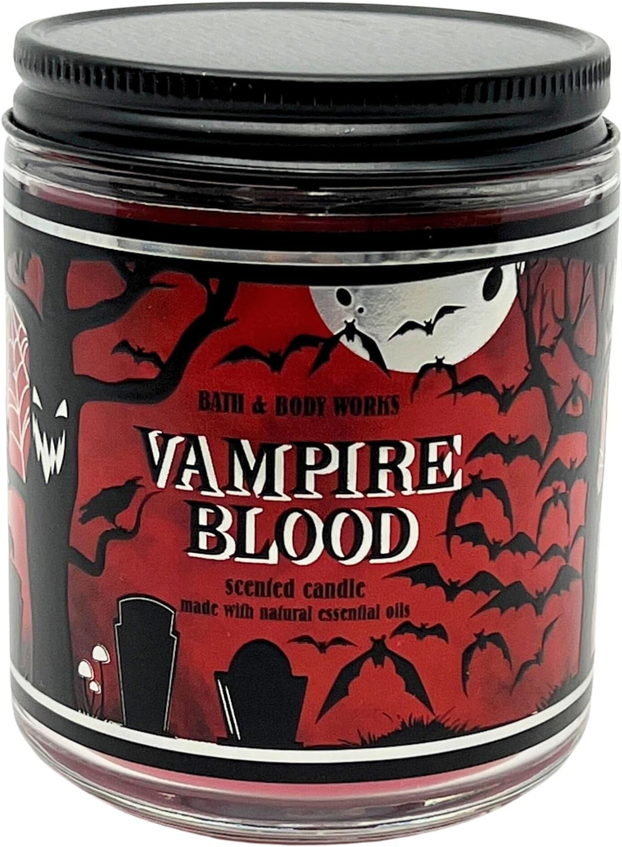 Bath & Body Works 1-Wick Candle w/Essential Oils - 7 oz -Halloween Scent (Vampire Blood) Label Artwork Varies