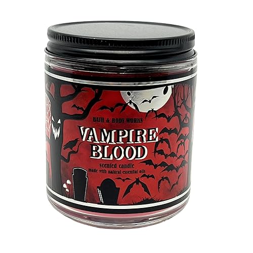 Bath & Body Works Vampire Blood candle (1-wick) in spooky black-and-red packaging