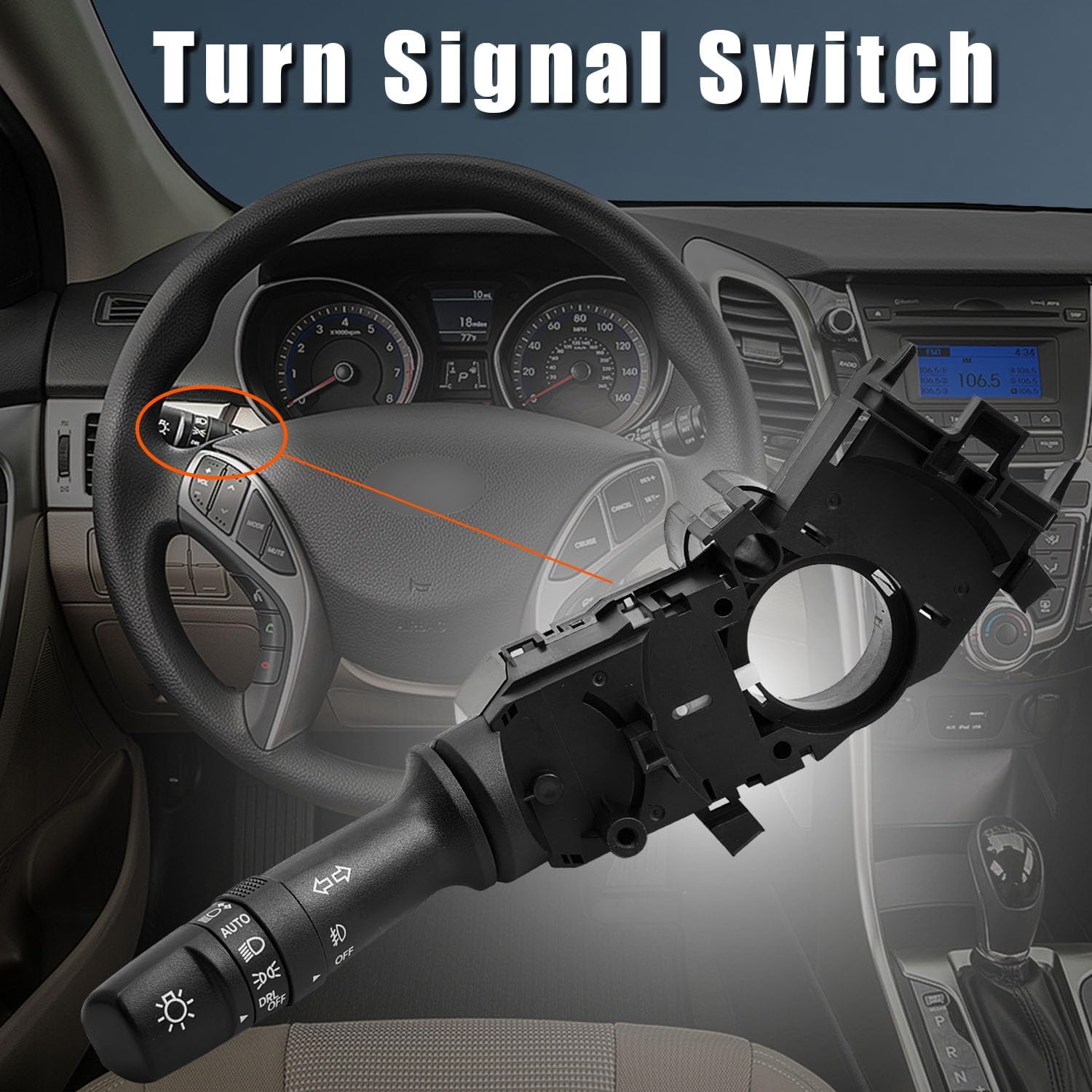 Headlight Dimmer Turn Signal Switch Fit for Hyundai Elantra 2013-2016, No Auto Headlight, Multifunction Combination Turn Signal Switch Replace OE# CBS2191 CBS2178 1S14387 934104R110 934104R111