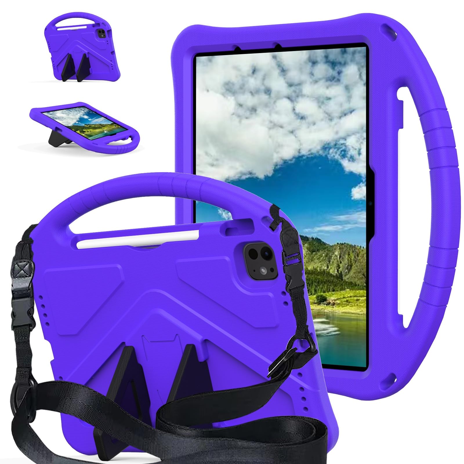 Tablet Cover Lightweight Shockproof Kids Friendly Cover Compatible with iPad Air 11 Inch M2(2024)/Pro 11 inch (2024) M4,with Handle Stand Thickned Cornor Impact Protection Tablet Cover Tablet Home(Pur