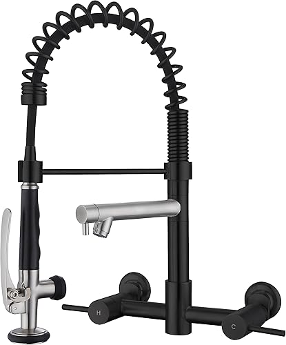 Miniatura 10 de Grifo de montaje en pared de cocina, grifo de montaje en pared central de 8 pulgadas con pulverizador de preenjuague y relleno de olla, grifo de