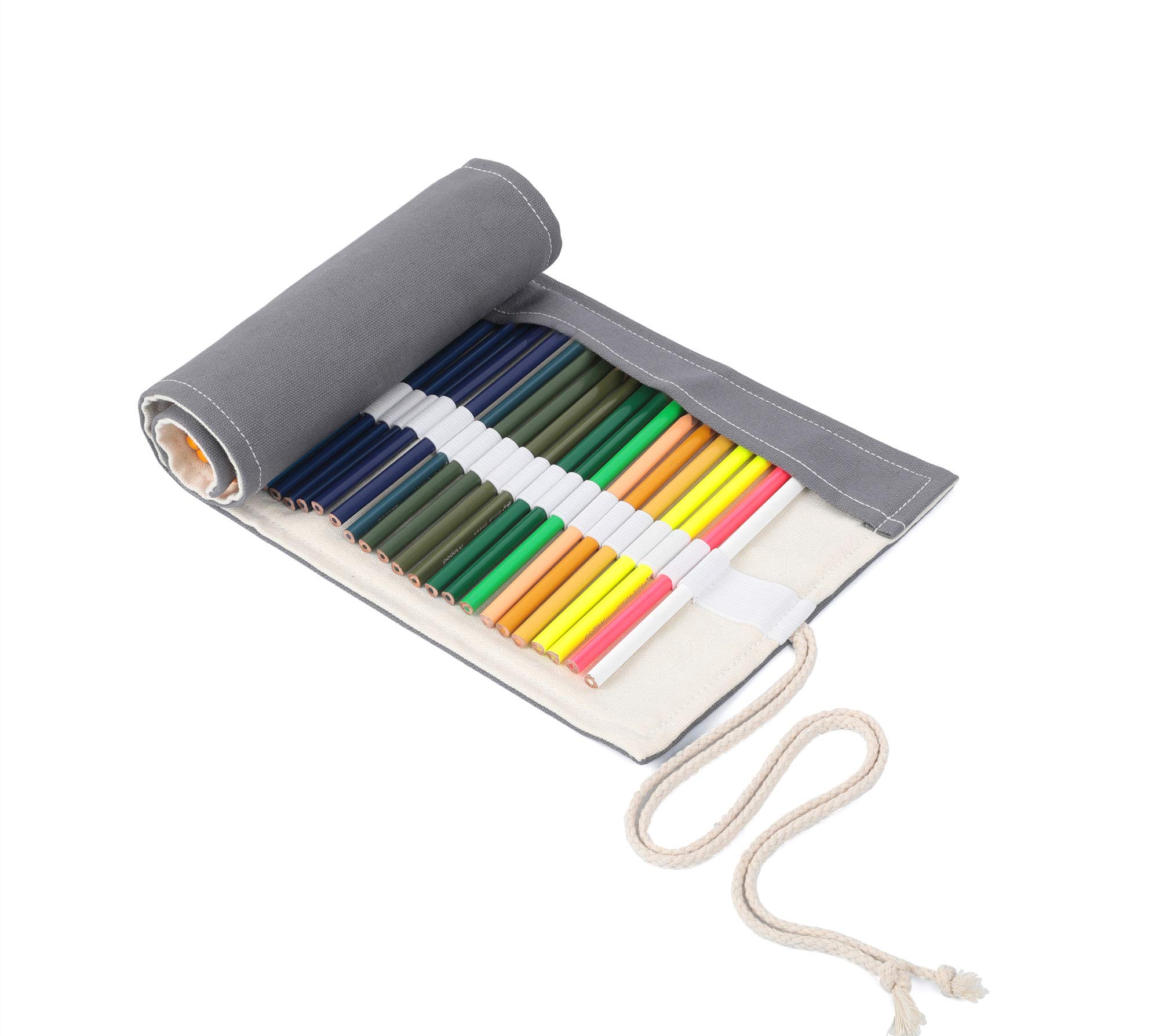 Colored Pencils Roll Bag, Pen Paint Brush Storage Pouch Portable for Artist Student,Women, Men 48 Loops (Grey)