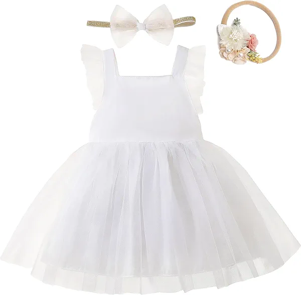 Baby Girl Flower Dress Summer Toddler Dresses Princess Birthday Wedding Party Tulle Dress for Girls 3M to 3T