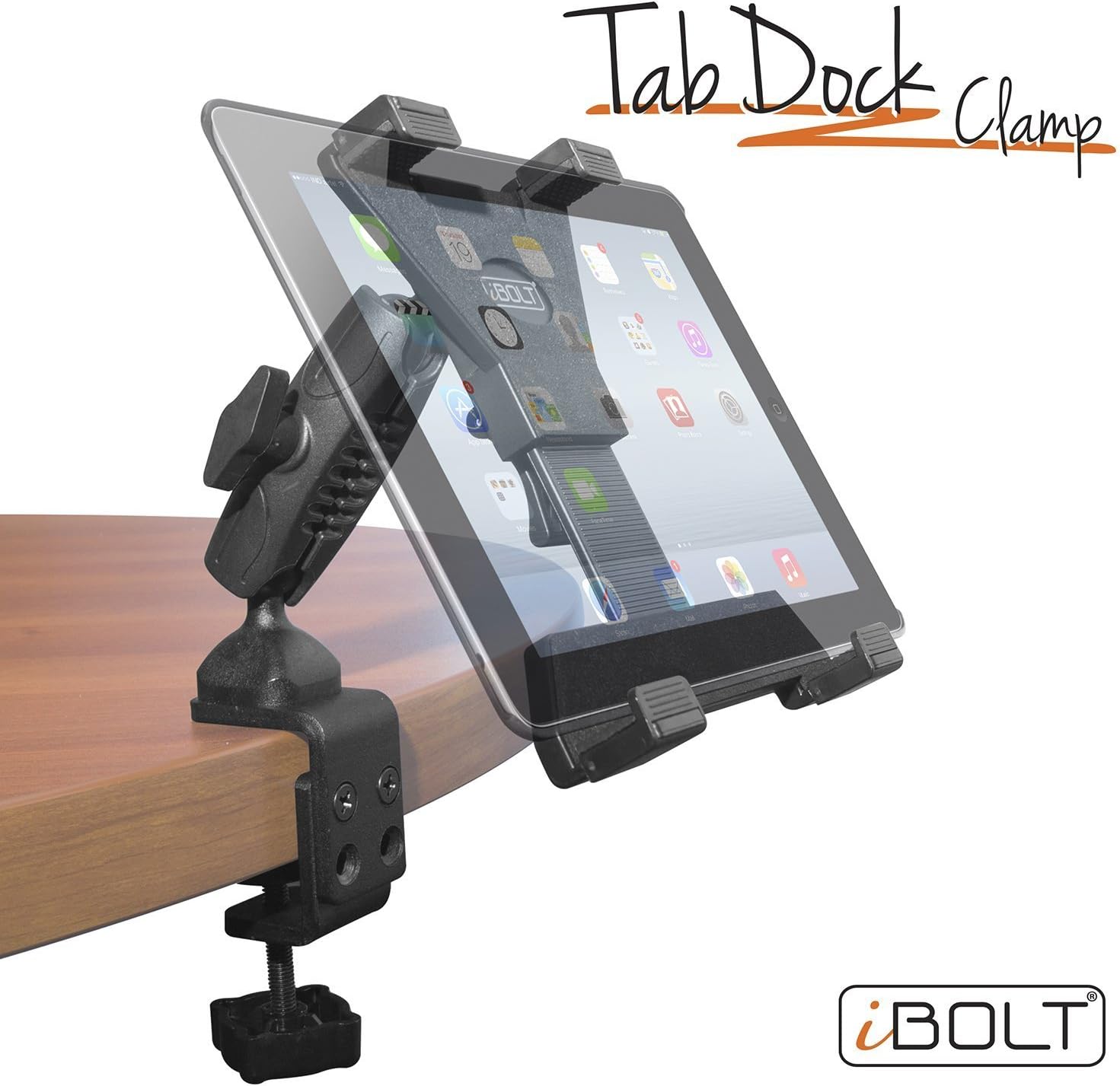 iBOLT TabDock Bizmount Clamp- Heavy Duty Dual-Ball C-Clamp Mount for All 7" - 10" Tablets (iPad, Samsung Galaxy Tab, etc.) for Desks, Tables, Wheelchairs, Carts: Great for Homes, Schools, Offices