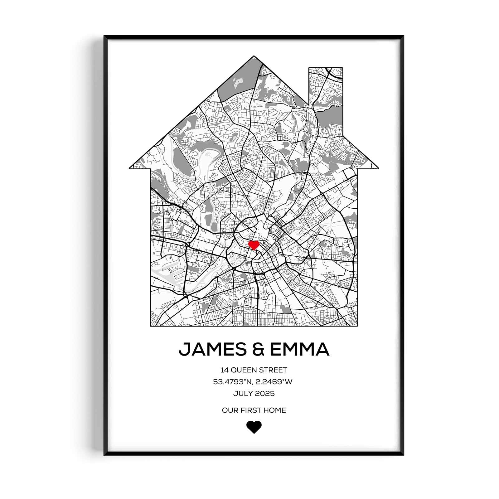Fans Favourites Personalised New Home Map Print, Custom Housewarming Gift with Any Town City or Address Location, Moving In Keepsake