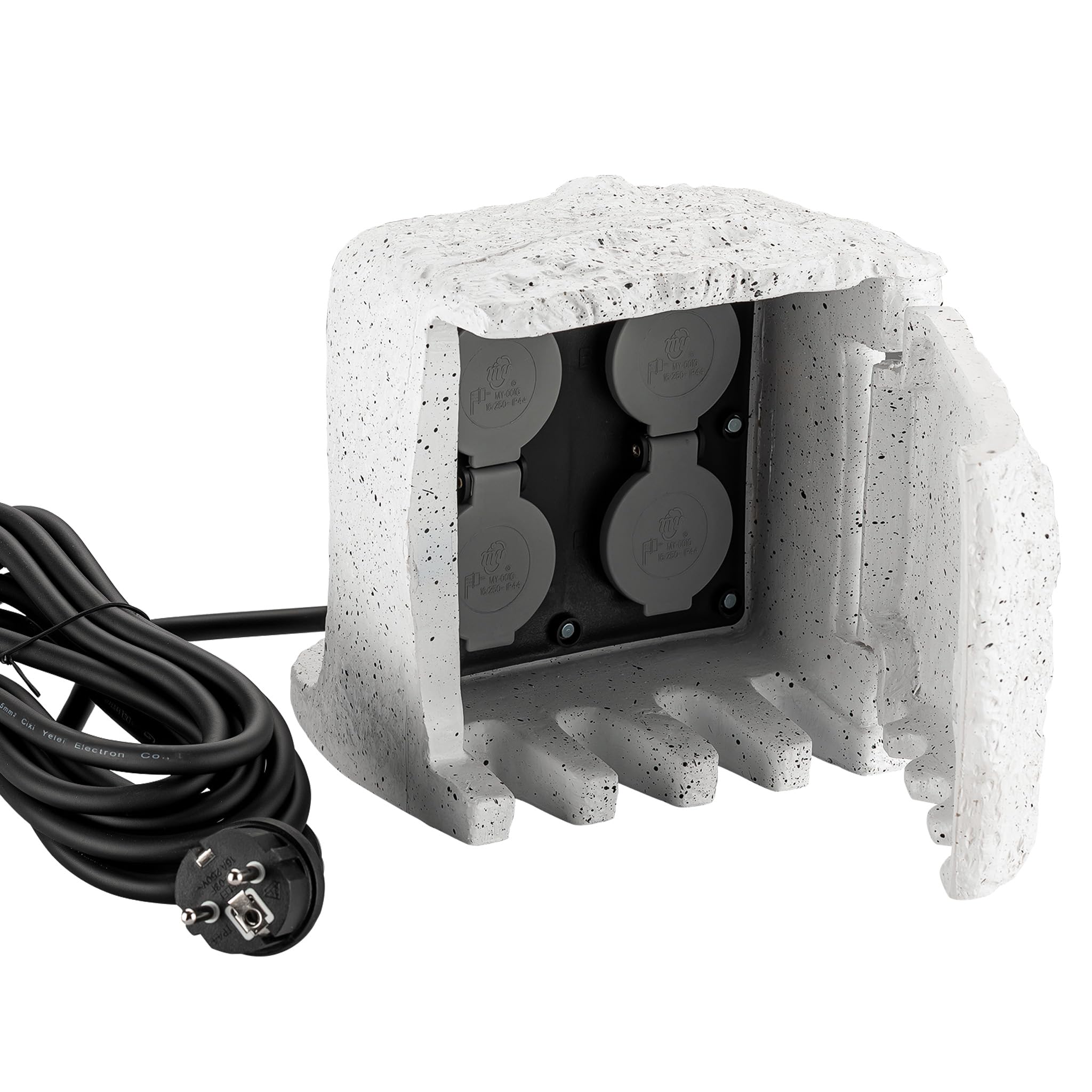 Wiltec Presa multipla per esterno 4 prese cavo 5m Multipresa da giardino effetto pietra, protezione IP44