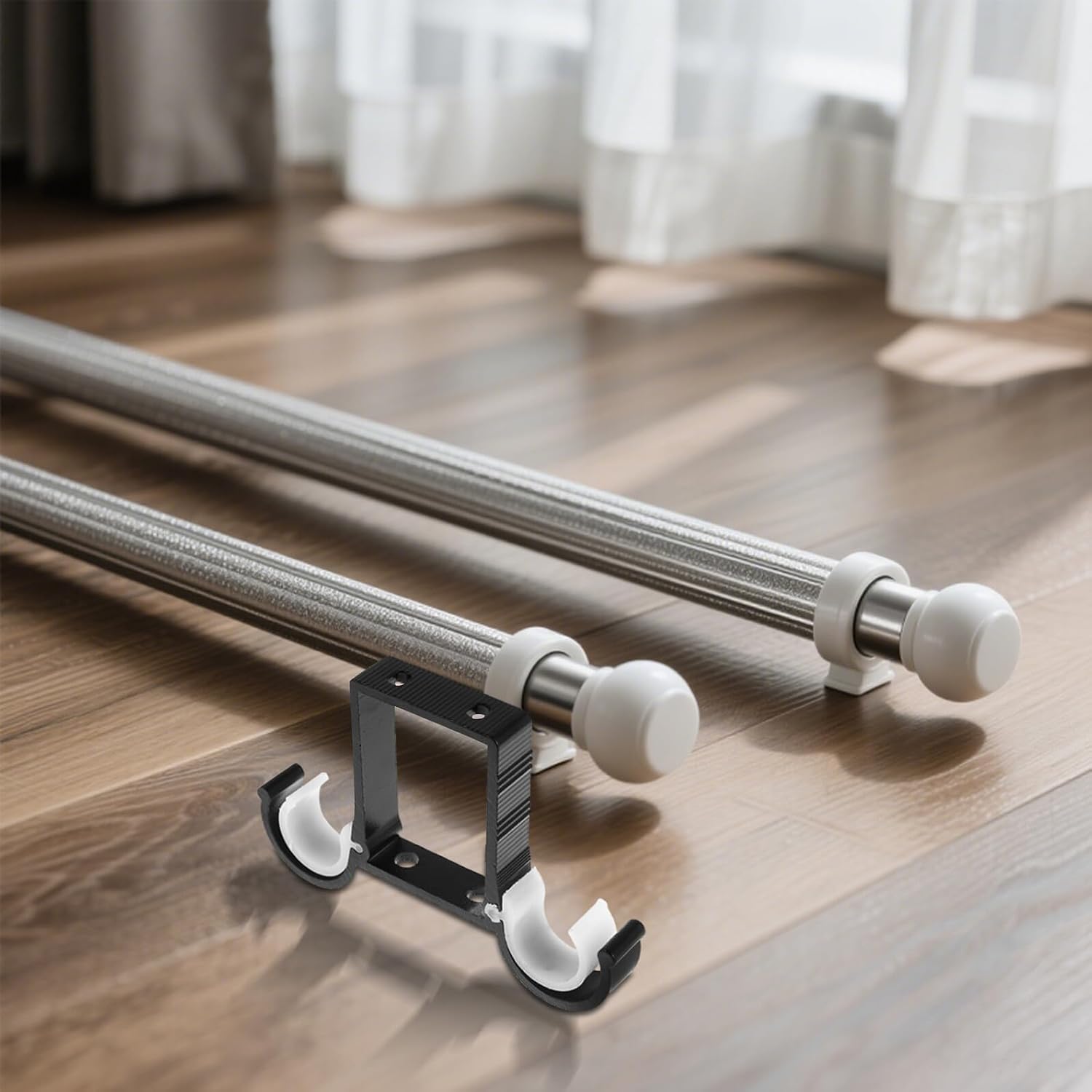 Garneck 6 Sets Heavy Duty Double Curtain Rod Brackets Extra Thick Aluminum Alloy Ceiling and Wall Mounted Drapery Rod Holders for Poles Support for Curtains in Home and Office
