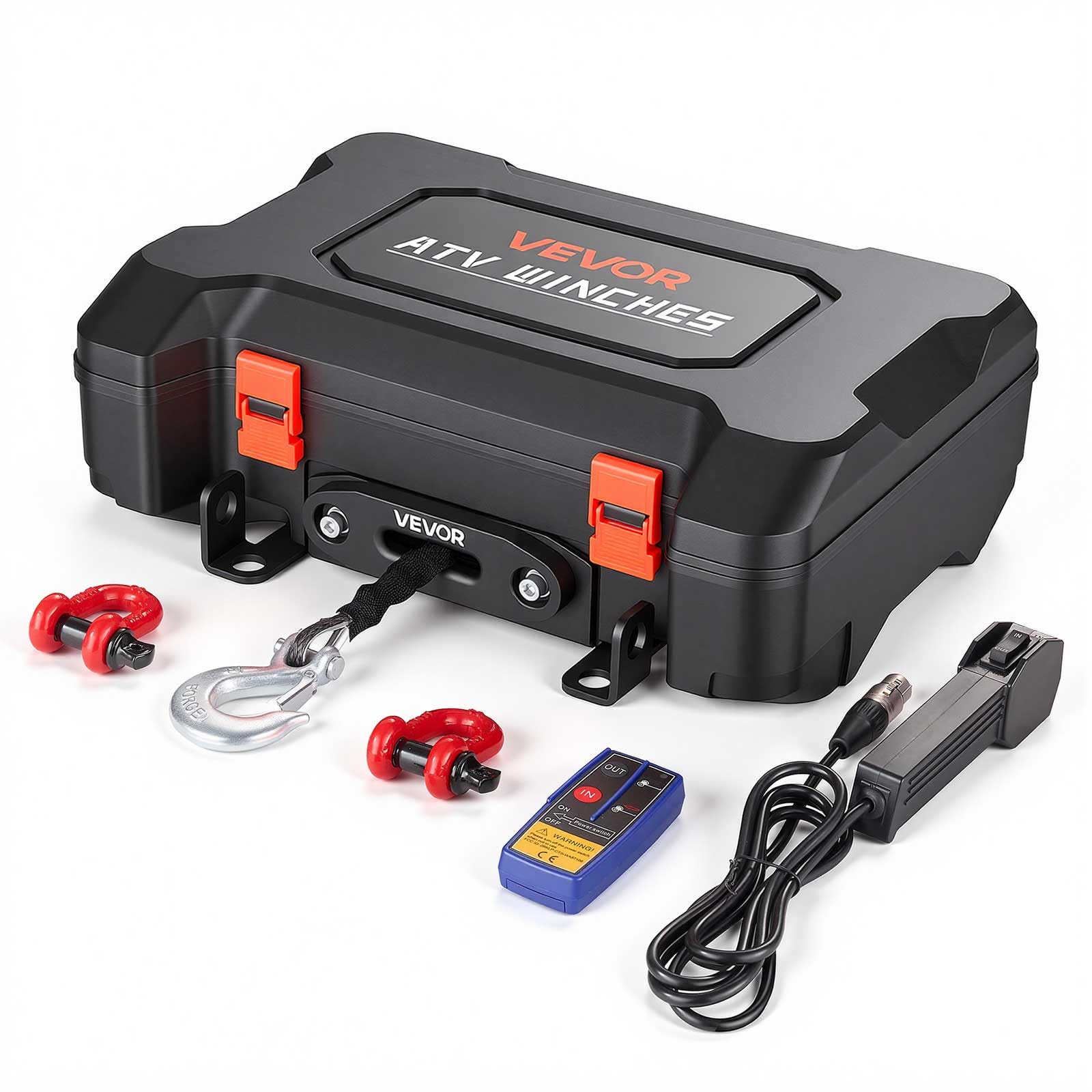 VEVOR Elektrische Seilwinde 12V, Mobile Seilwinde mit 1587kg Tragkraft & Fernbedienung, Tragbare Motorwinde mit Synthetikseil Seilführung Schäkelhaken Gurt Tragkiste, Elektrowinde für ATV UTV Offroad