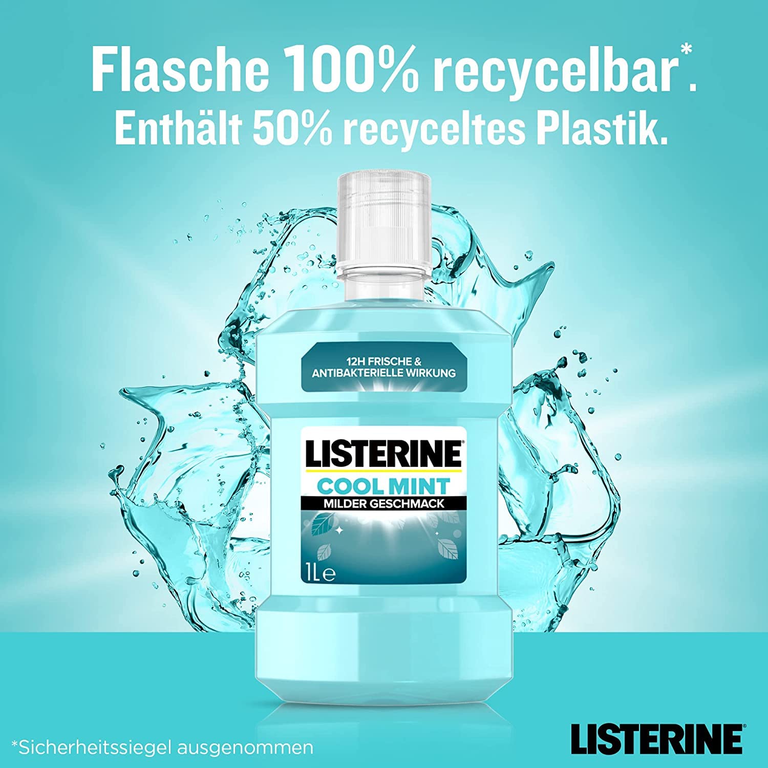LISTERINE Cool Mint milder Geschmack (1000 ml), antibakterielle Mundspülung ohne Alkohol mit ätherischen Ölen, für ein langanhaltendes Frischegefühl (6 x 1000ml)
