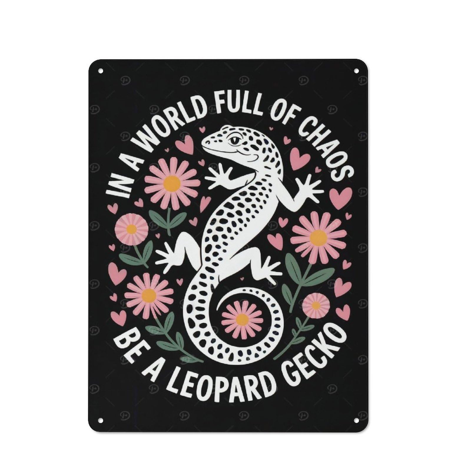 Vintage Leopard Gecko in A Chaotic World Metal Plaque 40x30cm, Diner Style Decor for Bakery, Diner, Cafe Or Family Room