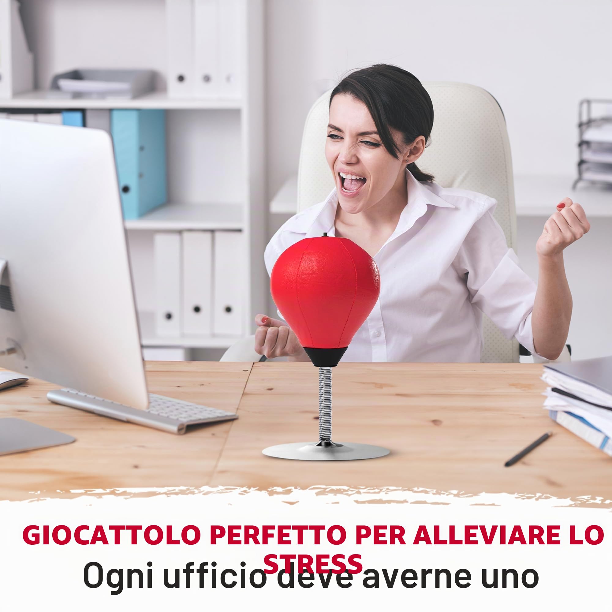 Sacco da boxe da Scrivania Antistress – Giocattolo da Ufficio per Adulti, Ventosa Ultra Resistente, Palla da Boxe in Pelle PU con Molla, Idea Regalo Divertente Antistress