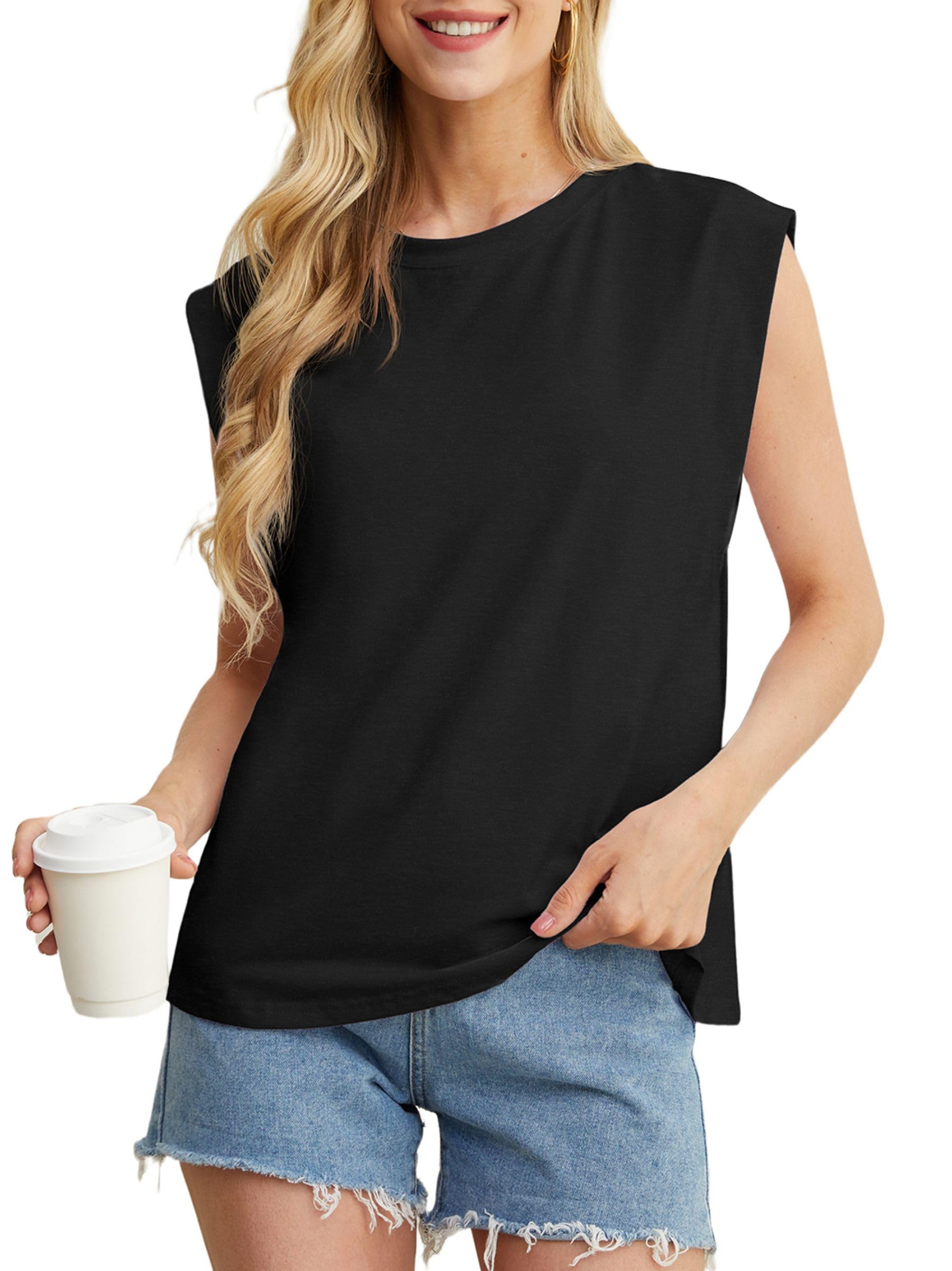 GRECERELLE Womens Cotton T Shirts Cap Sleeves Loose Fit Basic Ladies Tops for Casual Comfort Soft Crew Neck Summer Tees — view 4
