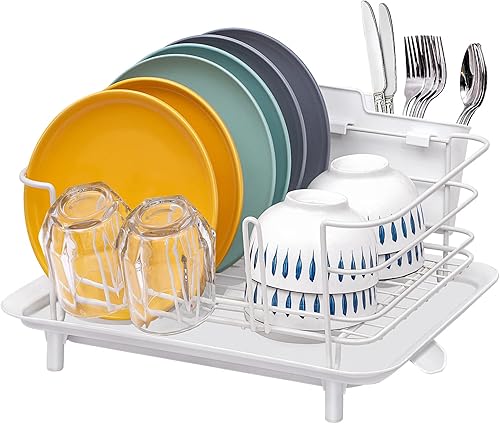 BRIAN & DANY Escurridor de platos, de acero inoxidable para encimera de cocina, escurridor de platos con soporte para cubiertos y escurridor, 15.5 x