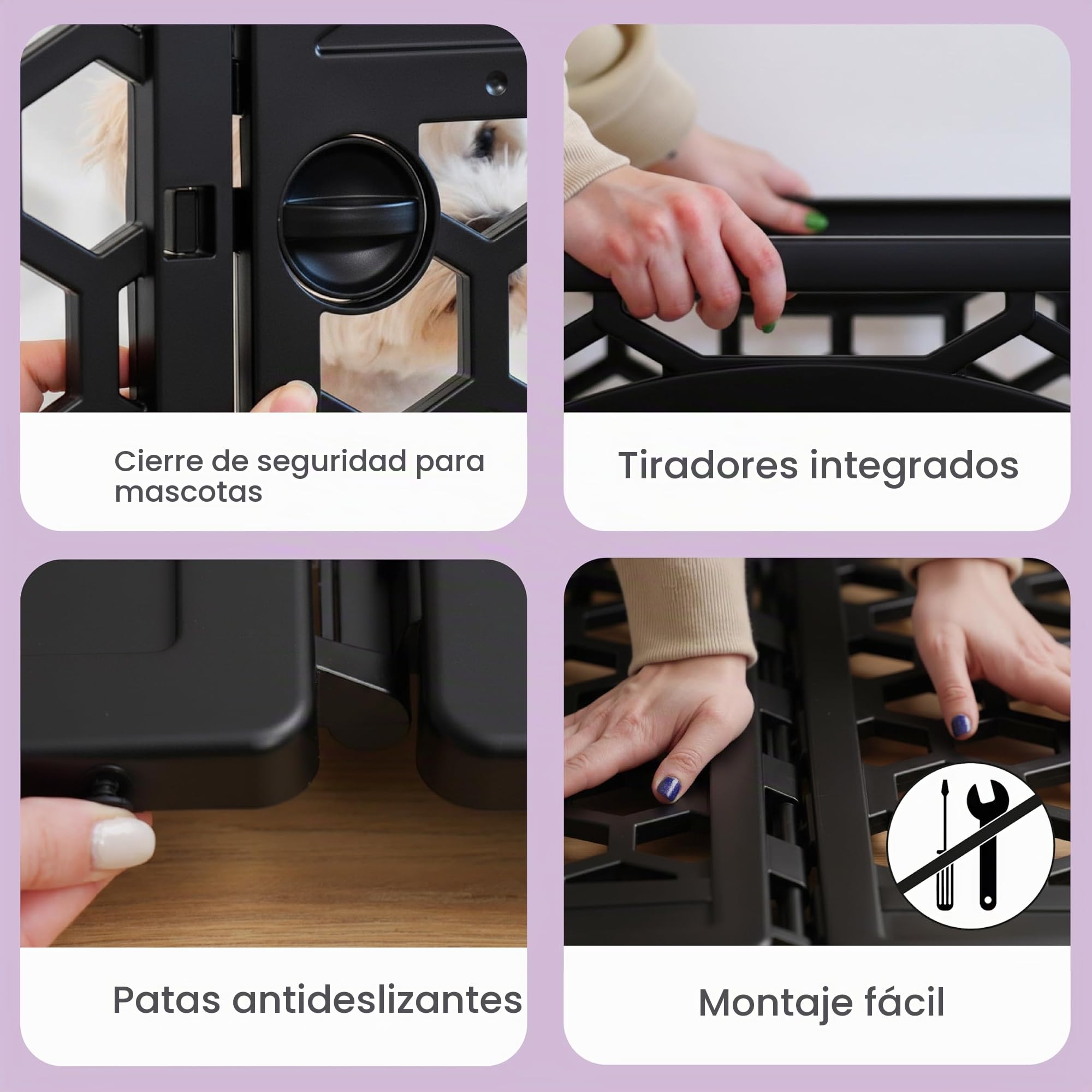 Iris Ohyama, Parque para Perros Interiores, Exterior con 4 Paneles y Puerta Cerrada, H58cm, Negro, Jaula, Enclos, Cierre para Perros, Cachorro, Gato, Conejo, Mascotas, Plástico, CI-584HC