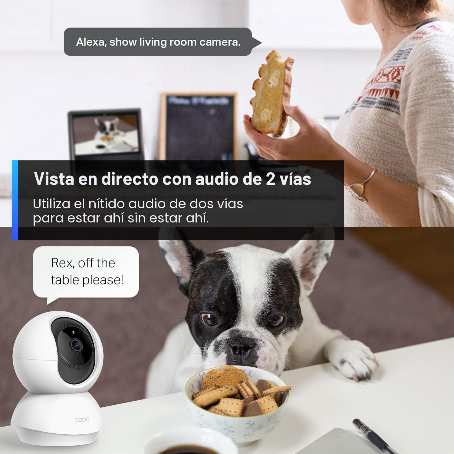Tapo TP-Link - Cámara de Seguridad 2K con inclinación panorámica para Monitor de bebé, cámara de Perro con detección de Movimiento, Sirena de Audio de 2 vías, visión Nocturna, Almacenamiento en la