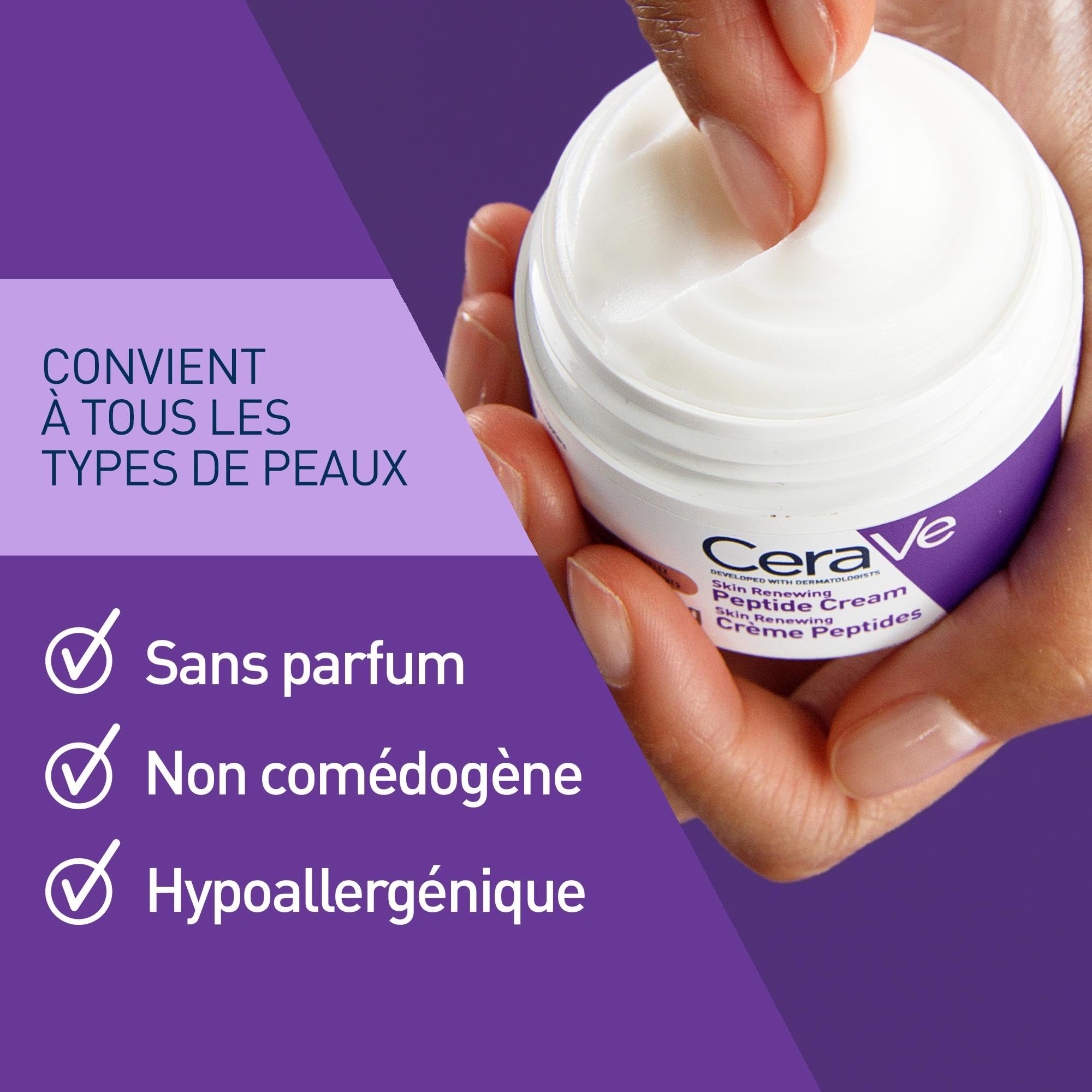 CeraVe - Crème Peptides Anti-rides Skin Renewing - Crème Nuit Raffermissante Visage - Peau Plus Rebondie Après 8 Semaines* - Peptides + Niacinamide + 3 Céramides - Convient aux Peaux Sensibles - 48g