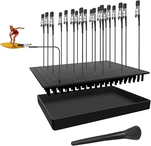 Larger Base 14 x 19 Holes Model Painting Stand Base Holder and 20Pcs Bendable Alligator Clip Sticks Set Modeling Tools for Airbrush Hobby Model Parts DIY