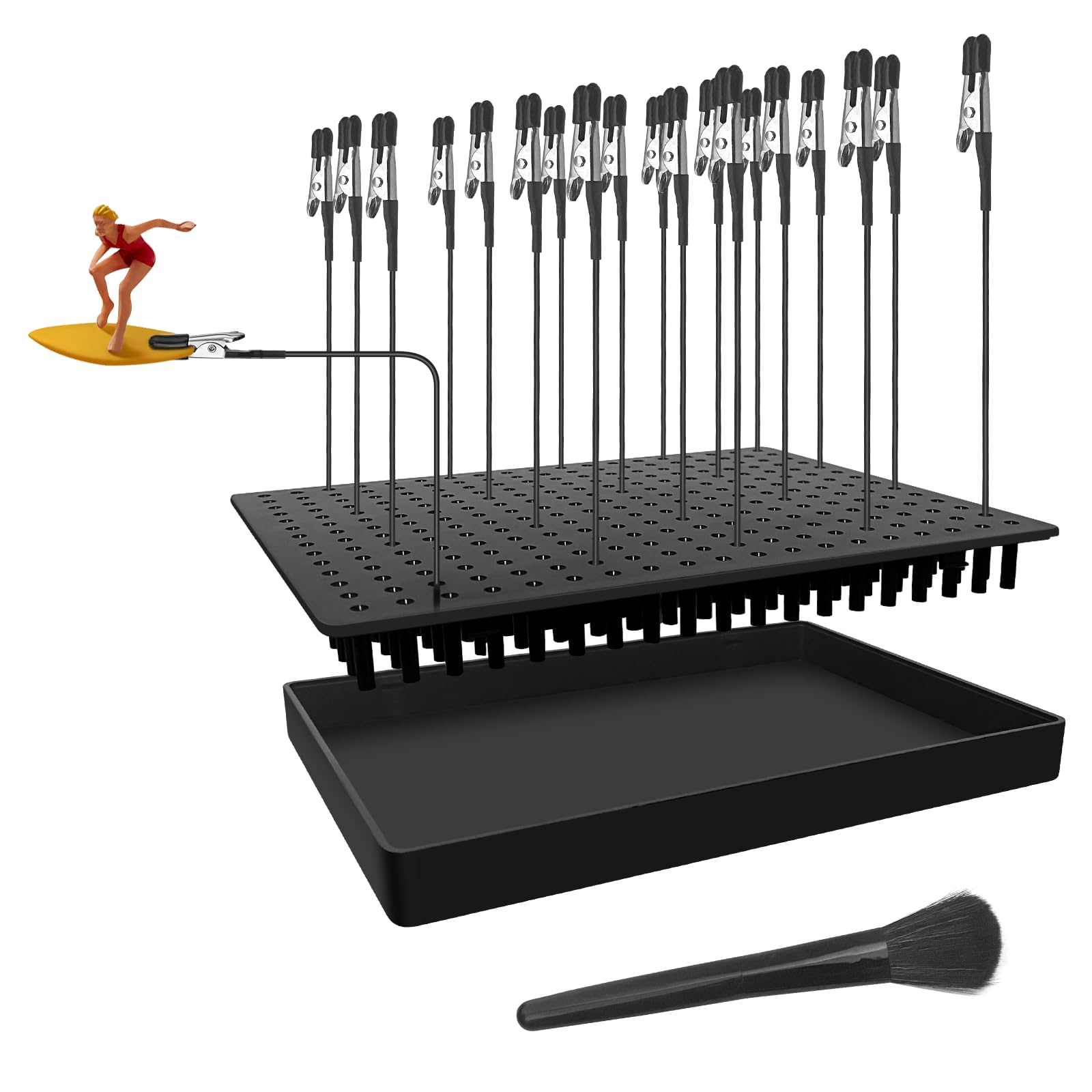 Larger Base 14 x 19 Holes Model Painting Stand Base Holder and 20Pcs Bendable Alligator Clip Sticks Set Modeling Tools for Airbrush Hobby Model Parts DIY