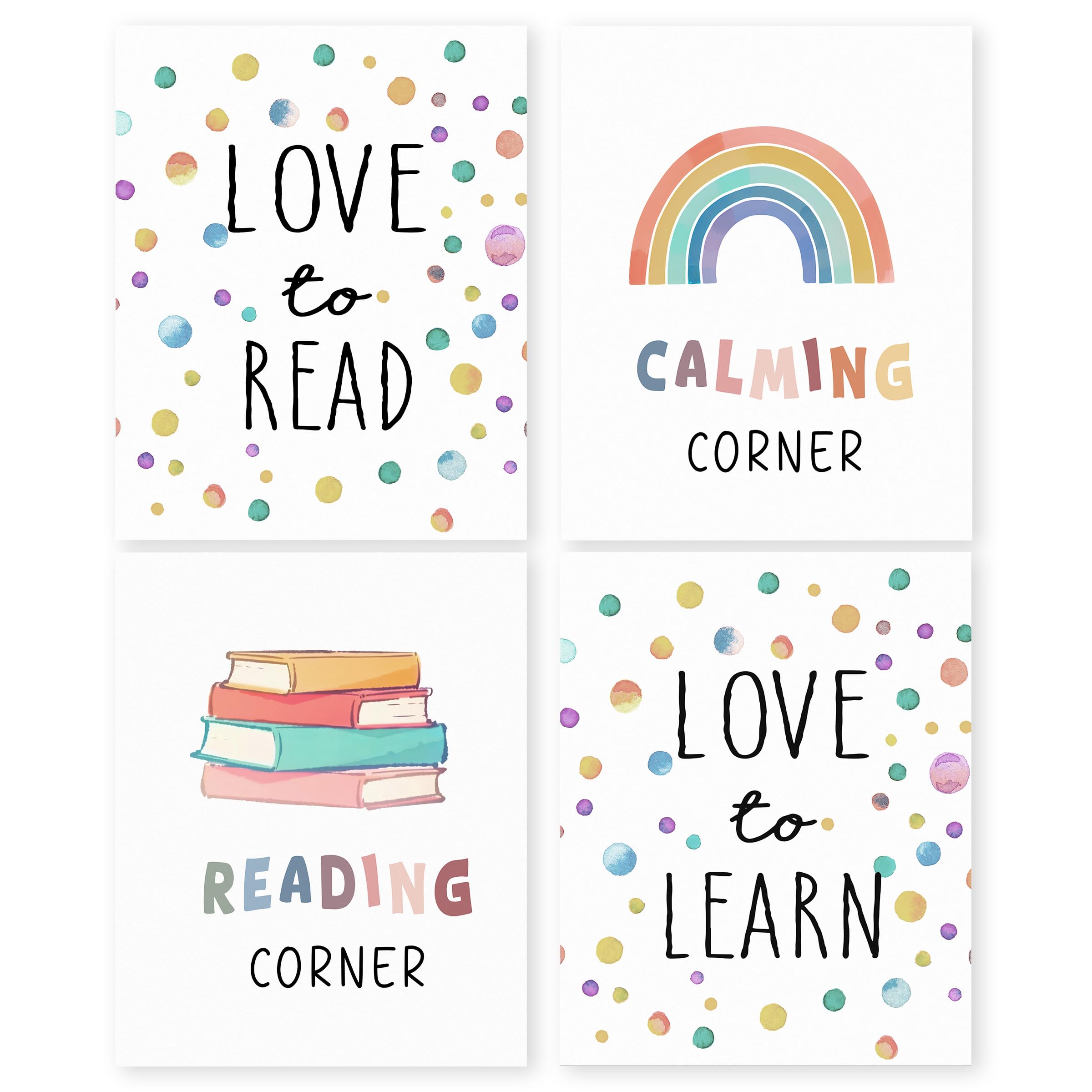 HRQKOCalming Corner Classroom Wall Art Poster Prints Set of 4, Reading Corner for Kids, Calm down Corner Artwork Prints Posters Wall Decor, Read Sign Decor for Reading Room Playroom 8”x10” Unframed