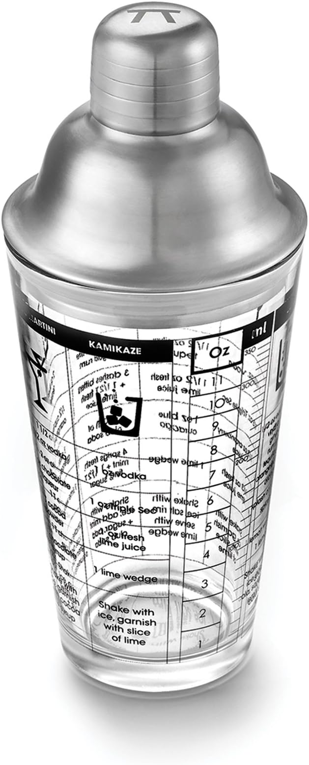 Outset Glass and Stainless Steel Cocktail Shaker, 3.25 x 3.25 x 8.5 inches, Multicolored