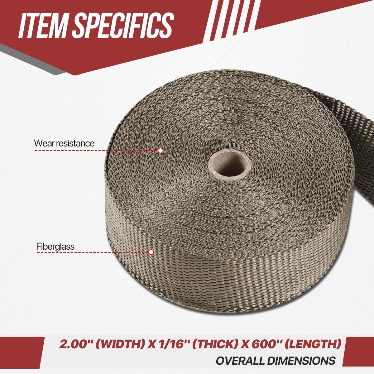 Exhaust Header Heat Wraps with 10 Zip Ties for Motorcycle Car Exhausts Headers, 2" x 50' Heat Shield Tape Roll, Natural Titanium Fiberglass & Steel