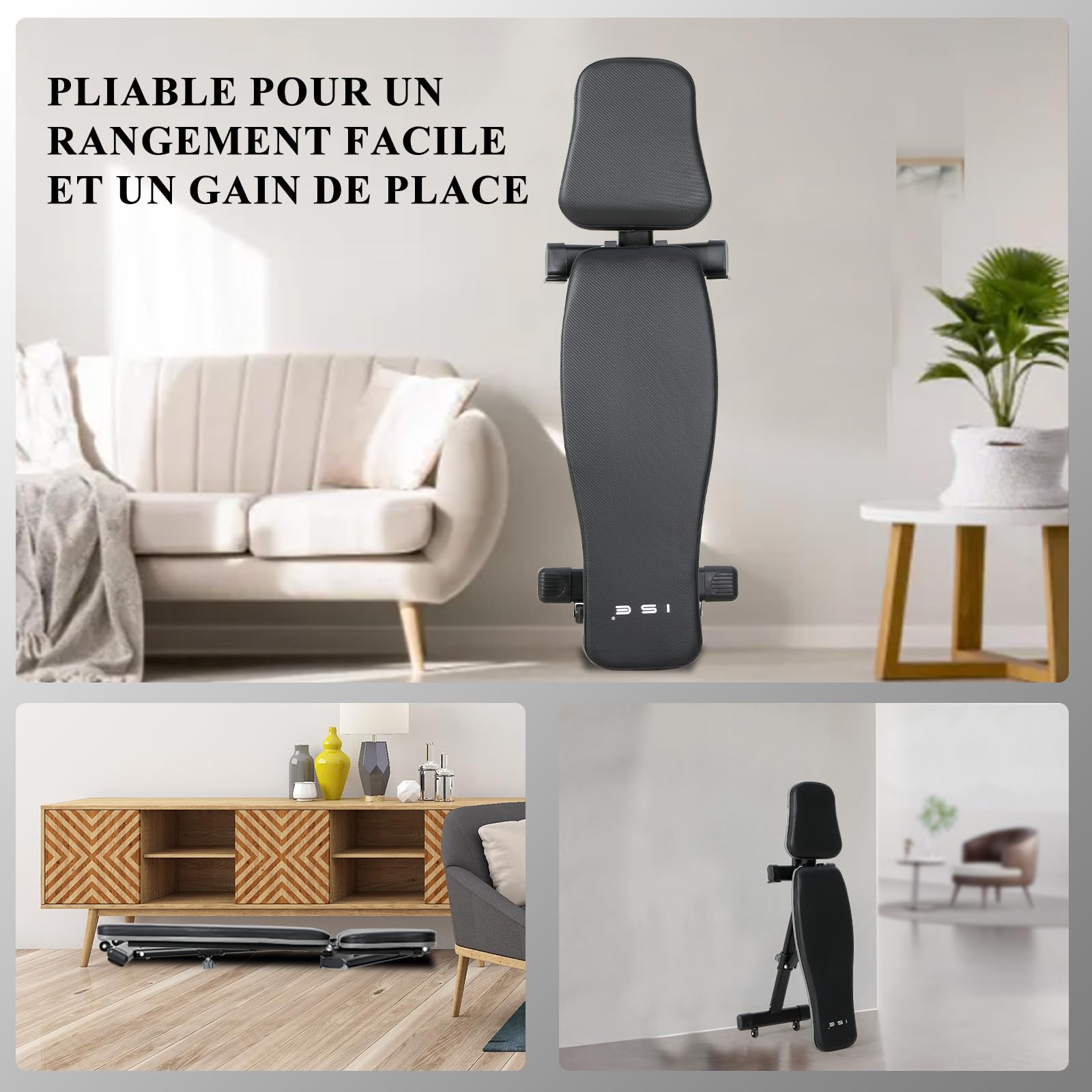 ISE Banc Musculation Pliable Complet Inclinable, Banc de Musculation Complet Pliable Multifonction, Banc Abdominaux&Bancs de Musculation 6 Positions Réglable(-25°-100°), Bench Musculation/Banc Muscu
