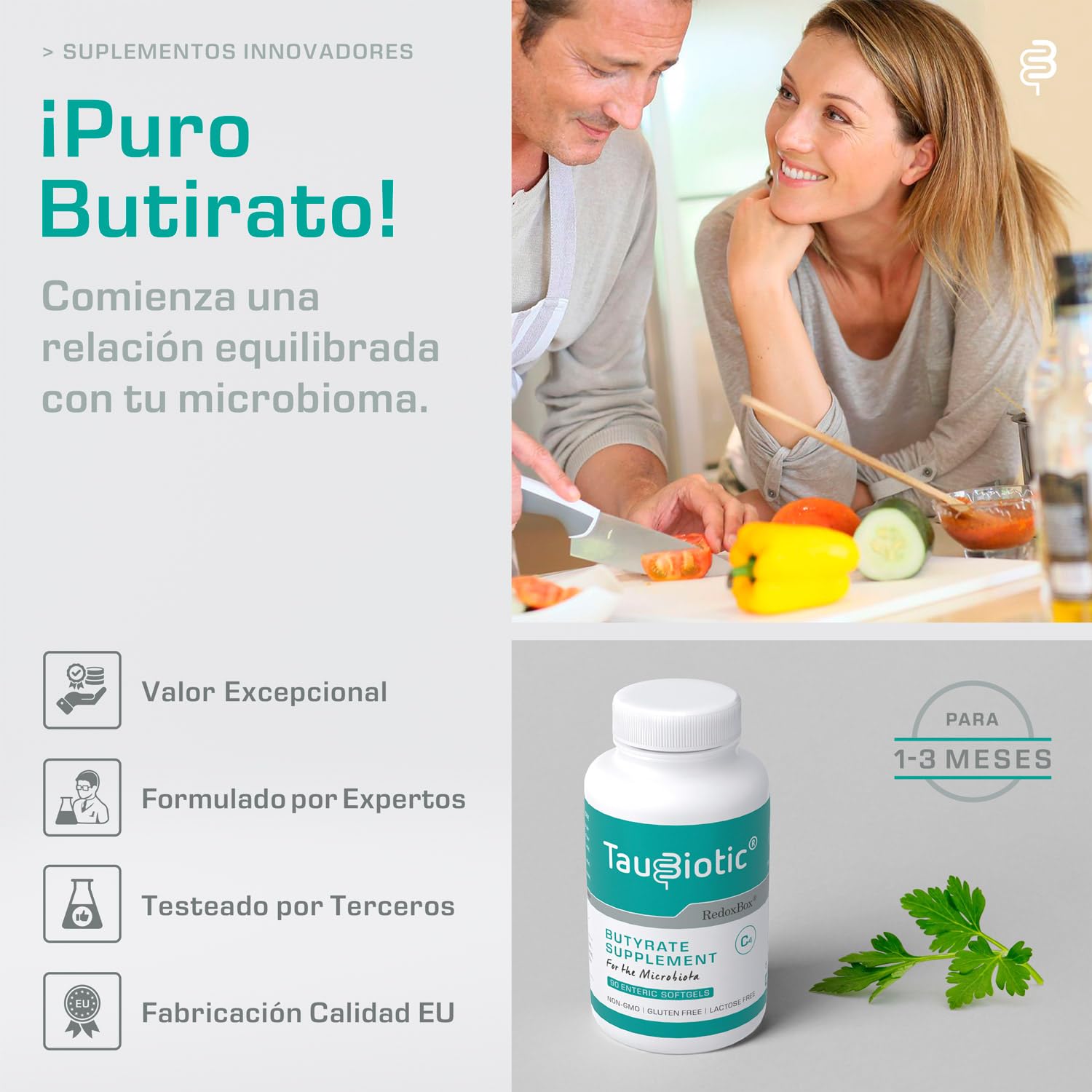 TauBiotic® de RedoxBox® - Suplemento de Butirato (tributirina 500 mg) para la Microbiota - 90 cápsulas blandas gastroresistentes