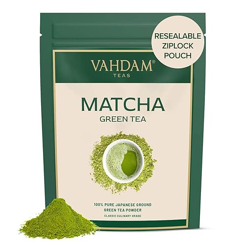 VAHDAM Té matcha orgánico en polvo 50 tazas - Té verde matcha japonés 100 orgánico auténtico matcha culinario clásico de Japón 137 x antioxidantes VAHDAM Té matcha orgánico en polvo 50 tazas - Té verde matcha japonés 100 orgánico auténtico matcha culinario clásico de Japón 137 x antioxidantes