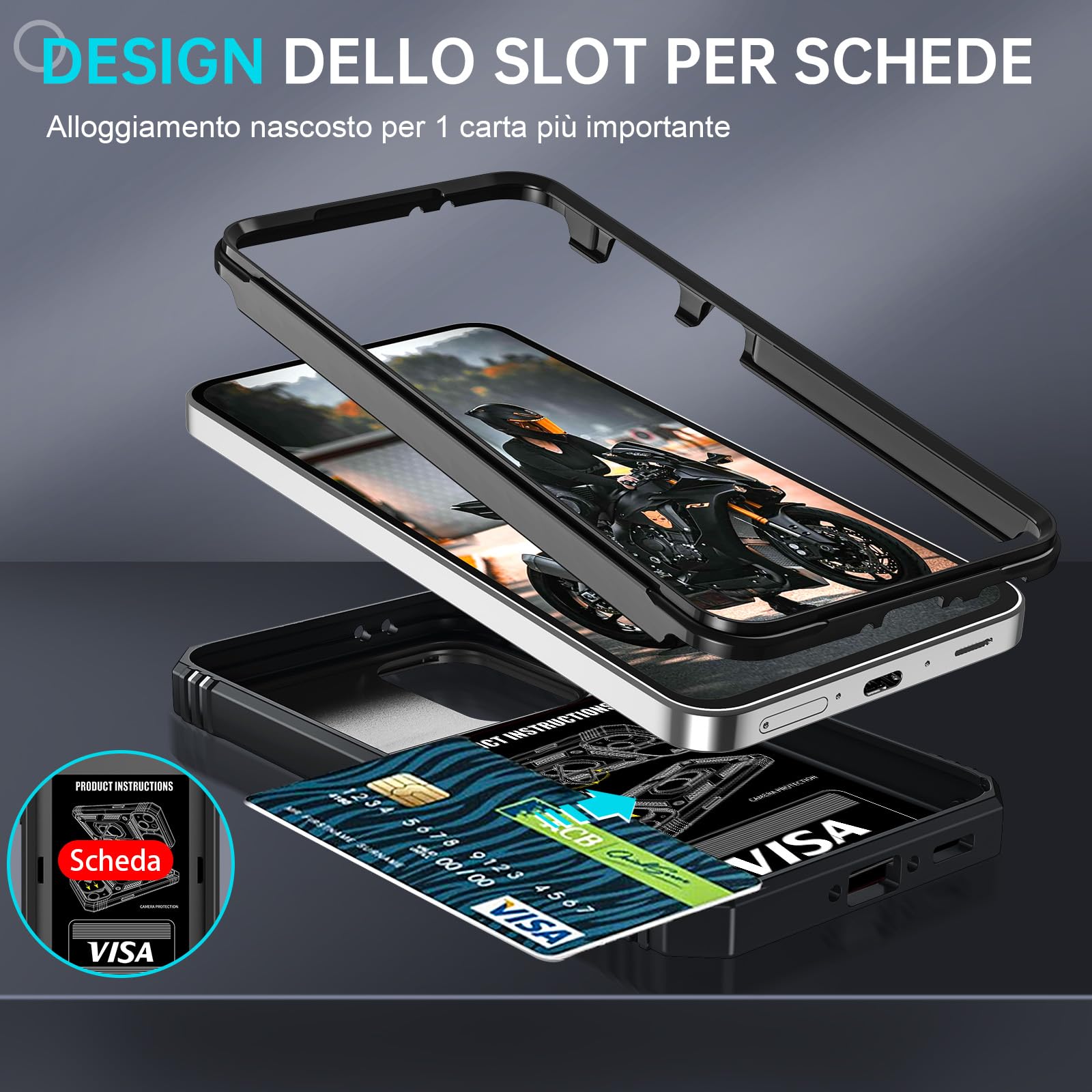 LeYi Cover per Samsung A17 5G con Vetro Temperato [2 Pack],Custodia per Samsung Galaxy A 17 con Protezione Fotocamera [Slidable] Antiurto Grado Militare 360° Anello Supporto TPU Bumper Case, Nero
