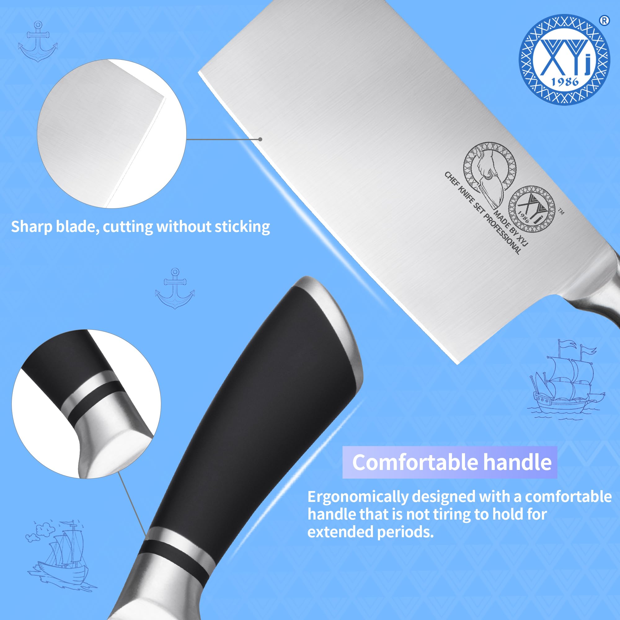 XYJ coltello vegetale, acciaio inox 6,5 pollici coltello da cucina cinese, ultra affilato, mannaia per il taglio della carne, coltello da chef professionale con guaina di plastica