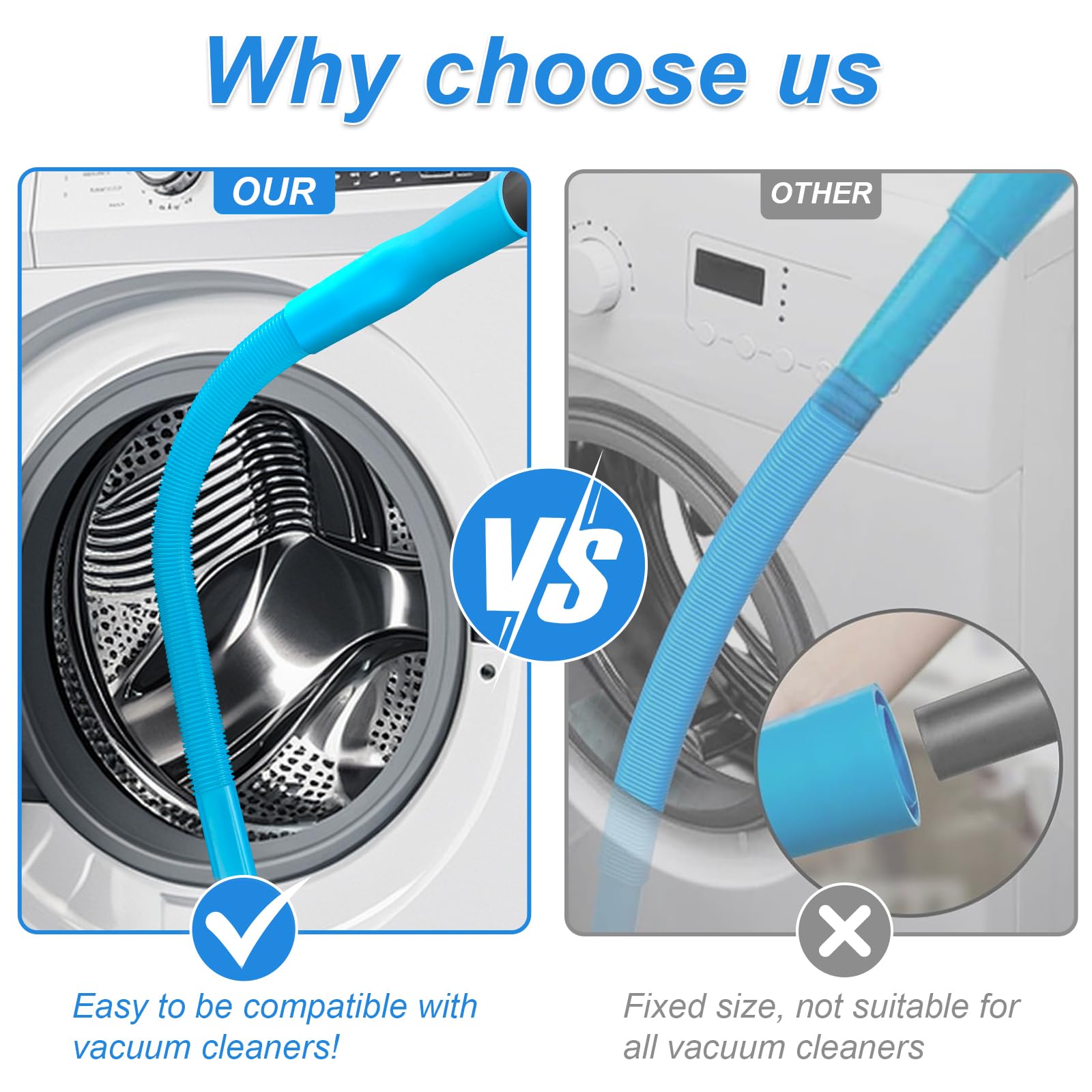 Upgraded Dryer Vent Cleaner Kit: Universal Vacuum Hose Attachment for Lint Removal Fits All Vacuums Cleaner Dryer Cleaning Tools for Clogged Ducts (Blue) - 5